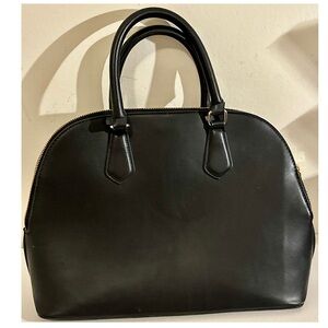 A New Day Black Dome Satchel Purse: Gold Hardware, Chic Elegant Everyday Handbag